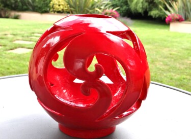Sculpture intitulée "Photophore rouge" par Meryl, Œuvre d'art originale, Céramique