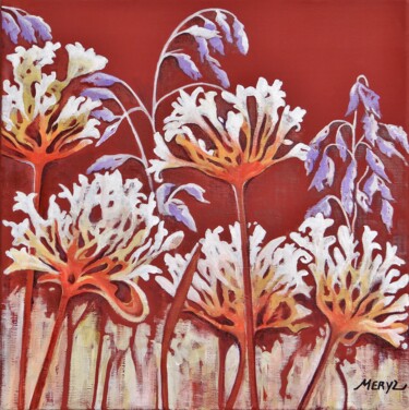 Painting titled "Agapanthes et folle…" by Meryl, Original Artwork, Acrylic