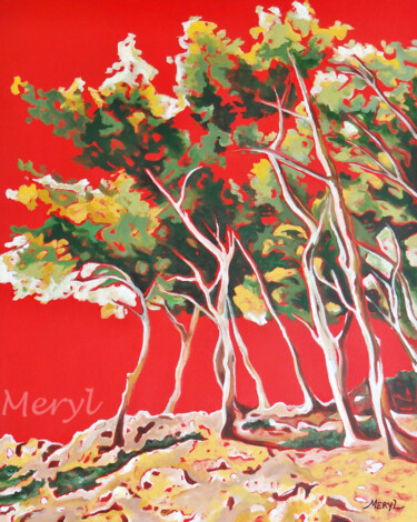Pintura intitulada "Les pins sur la col…" por Meryl, Obras de arte originais, Acrílico