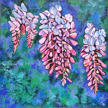 Peinture intitulée "Perles de glycine" par Meryl, Œuvre d'art originale, Acrylique