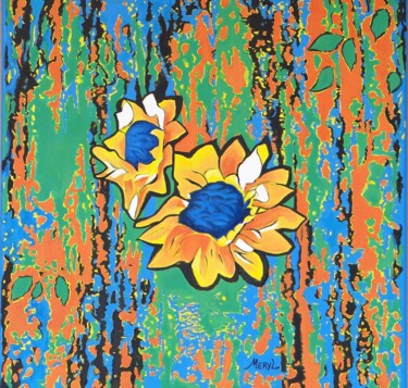 Ζωγραφική με τίτλο "Fleurs de soleil" από Meryl, Αυθεντικά έργα τέχνης, Ακρυλικό