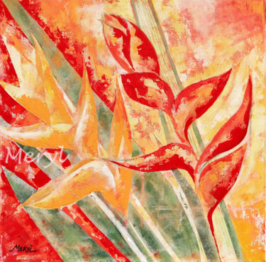 Ζωγραφική με τίτλο "Fleurs des Tropiques" από Meryl, Αυθεντικά έργα τέχνης, Ακρυλικό
