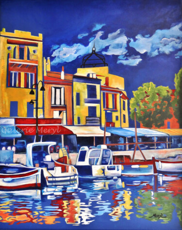 Malerei mit dem Titel "Le port de Cassis" von Meryl, Original-Kunstwerk, Acryl