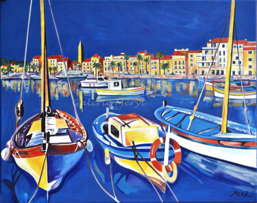 Painting titled "Le port de Sanary s…" by Meryl, Original Artwork, Acrylic