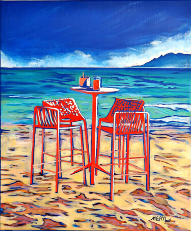 Pintura titulada "Drink on the beach" por Meryl, Obra de arte original, Acrílico