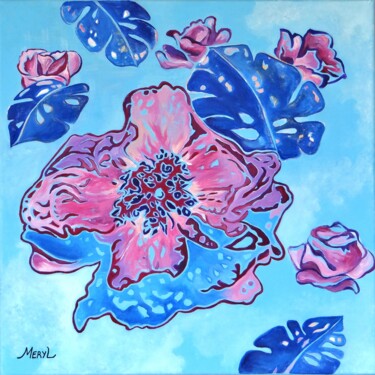 Peinture intitulée "Coeur de pivoine" par Meryl, Œuvre d'art originale, Acrylique