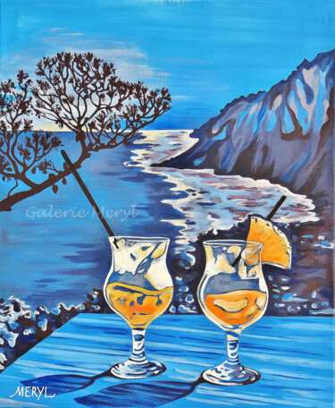 Schilderij getiteld "Sunset cocktail" door Meryl, Origineel Kunstwerk, Acryl