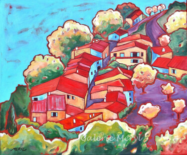 Malerei mit dem Titel "Village en Provence" von Meryl, Original-Kunstwerk, Acryl