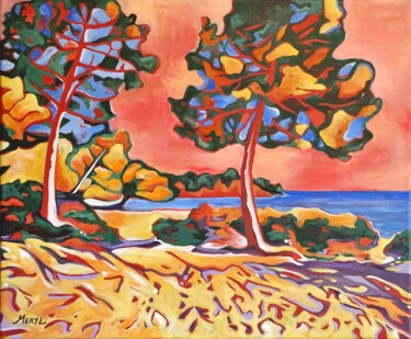 Картина под названием "La plage du Pellegr…" - Meryl, Подлинное произведение искусства, Масло