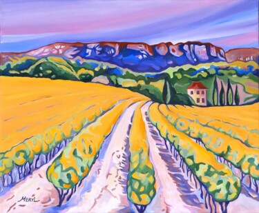 Schilderij getiteld "Le vignoble à Cassis" door Meryl, Origineel Kunstwerk, Olie