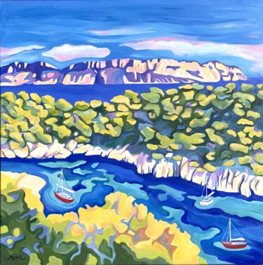 Peinture intitulée "La calanque de Port…" par Meryl, Œuvre d'art originale, Huile