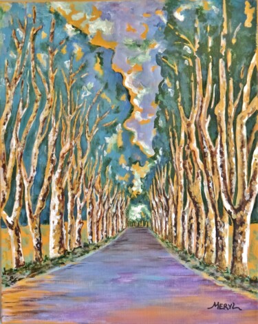 Peinture intitulée "Allée de platanes" par Meryl, Œuvre d'art originale, Acrylique