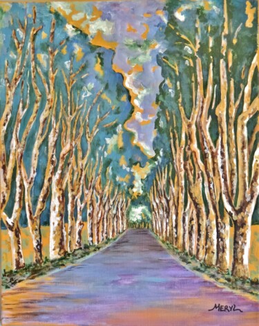 Painting titled "Allée de platanes" by Meryl, Original Artwork, Acrylic