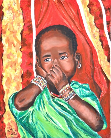 Painting titled "Enfant du Burkina" by Meryl, Original Artwork, Acrylic