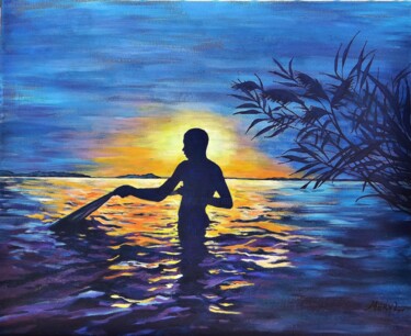 Peinture intitulée "Pêcheur au Sénégal" par Meryl, Œuvre d'art originale, Acrylique