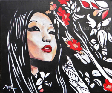 Schilderij getiteld "Sakura" door Meryl, Origineel Kunstwerk, Acryl