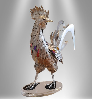 Le Coq Sculpture intitulée "Le Coq" par Adda Merzougui, Œuvre d'art originale, Métaux