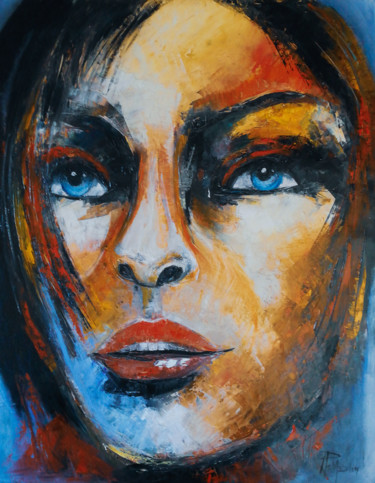Peinture intitulée "Regard bleu" par Philippe Meslin, Œuvre d'art originale, Huile