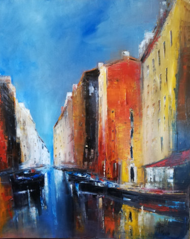 Schilderij getiteld "Canal italien" door Philippe Meslin, Origineel Kunstwerk, Olie