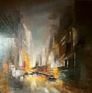 Schilderij getiteld "Canyon urbain" door Philippe Meslin, Origineel Kunstwerk, Olie