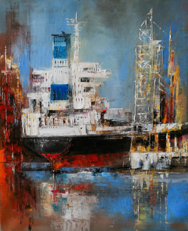 Painting titled "Tanker à quai" by Philippe Meslin, Original Artwork, Oil