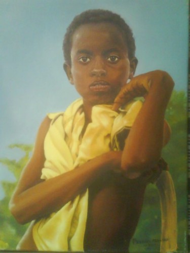 Peinture intitulée "le petit africain" par Messahel, Œuvre d'art originale