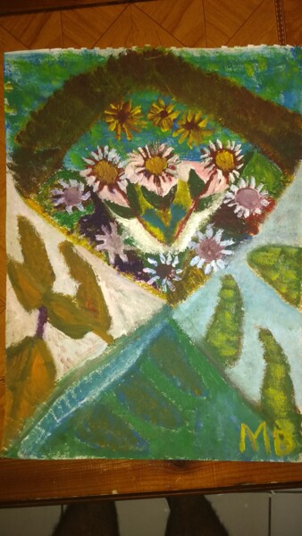 Painting titled "Tournesol" by Messaouda Bellout, Original Artwork, Gouache