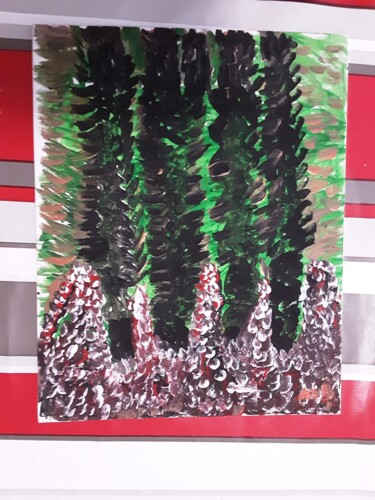 Painting titled "Les cyprès" by Messaouda Bellout, Original Artwork, Acrylic