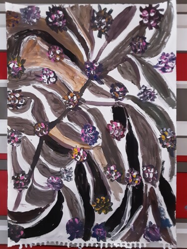 Painting titled "Feuilles" by Messaouda Bellout, Original Artwork, Acrylic