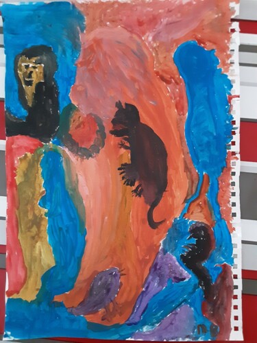 Painting titled "Singe" by Messaouda Bellout, Original Artwork, Acrylic