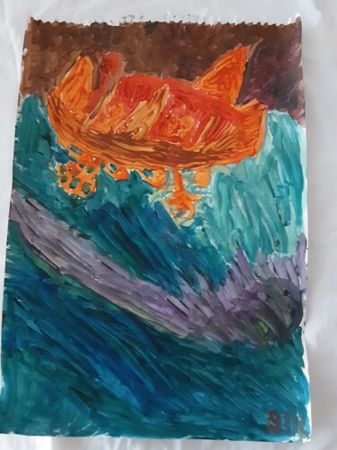 Painting titled "Le bateau" by Messaouda Bellout, Original Artwork, Acrylic