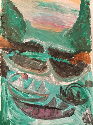 Peinture intitulée "Le bateau des Bermu…" par Messaouda Bellout, Œuvre d'art originale, Acrylique