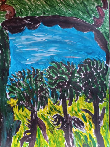 Painting titled "Les arbres" by Messaouda Bellout, Original Artwork, Acrylic
