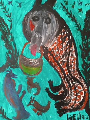 Peinture intitulée "Le loup a faim" par Messaouda Bellout, Œuvre d'art originale, Acrylique