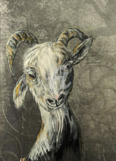 Painting titled "Goat, Geiss" by Silvia Messerli, Original Artwork, Acrylic