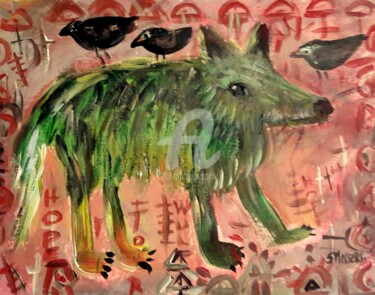Malerei mit dem Titel "Wolf art brut" von Silvia Messerli, Original-Kunstwerk, Acryl