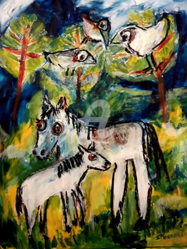 Peinture intitulée "Horses , im Jura gi…" par Silvia Messerli, Œuvre d'art originale, Acrylique
