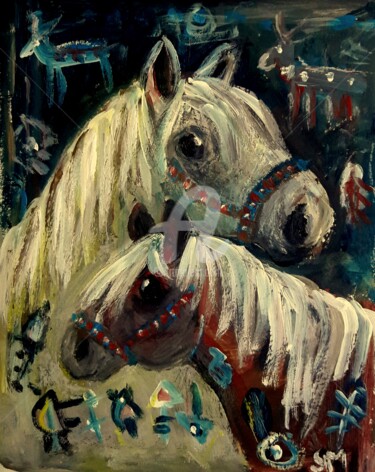 Painting titled "Indianer trifft Ara…" by Silvia Messerli, Original Artwork, Acrylic