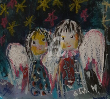 Malerei mit dem Titel "Engel art brut" von Silvia Messerli, Original-Kunstwerk, Acryl