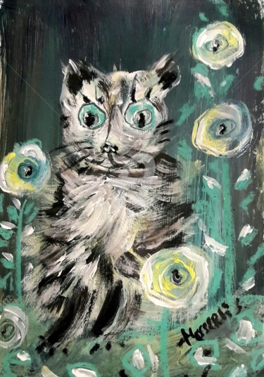 Painting titled "cat" by Silvia Messerli, Original Artwork, Acrylic