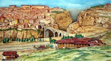 Painting titled "panorama de Constan…" by Badr Messikh, Original Artwork, Gouache