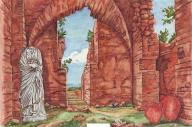 Painting titled "Villa romaine avec…" by Badr Messikh, Original Artwork, Oil