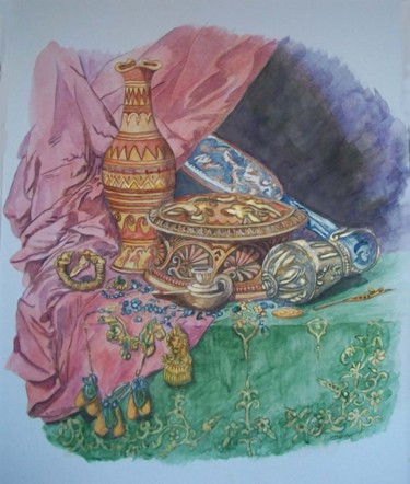 Peinture intitulée "Nature morte" par Badr Messikh, Œuvre d'art originale, Gouache