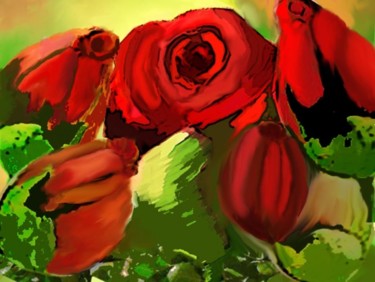 Pintura intitulada "Rosa com botões" por M. Esther Torinho, Obras de arte originais, Óleo