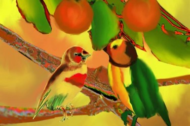 Pintura intitulada "Pássaros em árvore…" por M. Esther Torinho, Obras de arte originais, Óleo