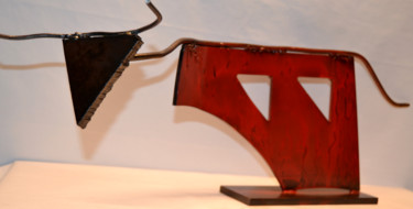 Sculpture titled "colère-rouge" by Métalucubration, Original Artwork, Metals