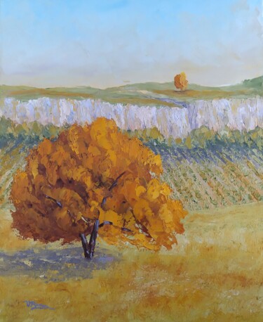 Peinture intitulée "Chêne et falaise d'…" par Vincent Rames, Œuvre d'art originale, Huile