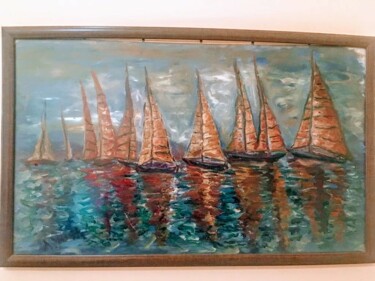 Painting titled "sailing race" by Metin Yasarturk, Original Artwork, Oil
