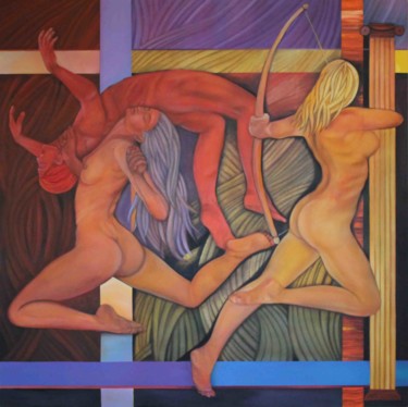 Painting titled "nudity ,female figu…" by Metin Sakalov, Original Artwork, Oil Mounted on Wood Stretcher frame