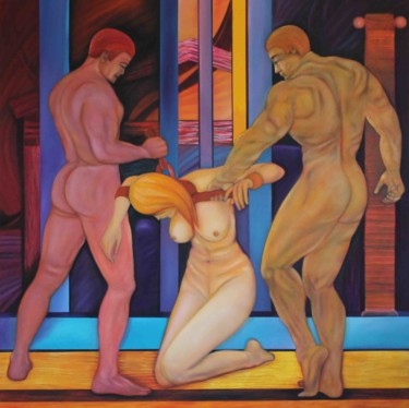 Painting titled "figure painting fem…" by Metin Sakalov, Original Artwork, Oil Mounted on Wood Stretcher frame